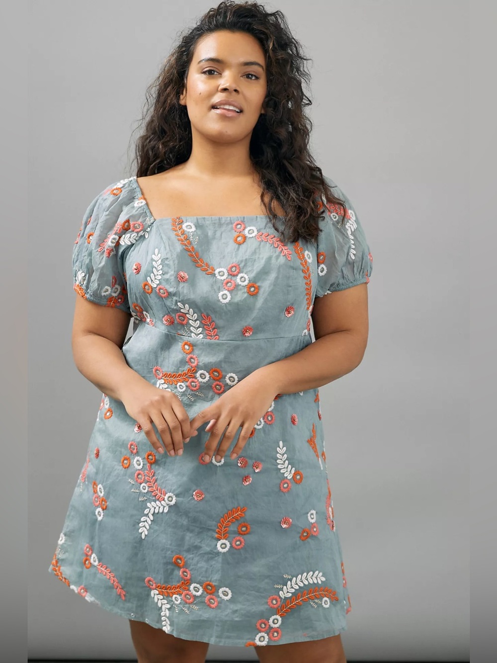 NWT Anthropologie Let Me Be Laurel Embroidered Mini Dress - Blue Orange White